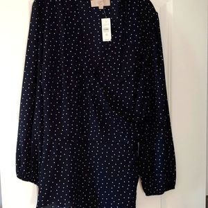 Loft Plus navy w/ polkadots wrap blouse